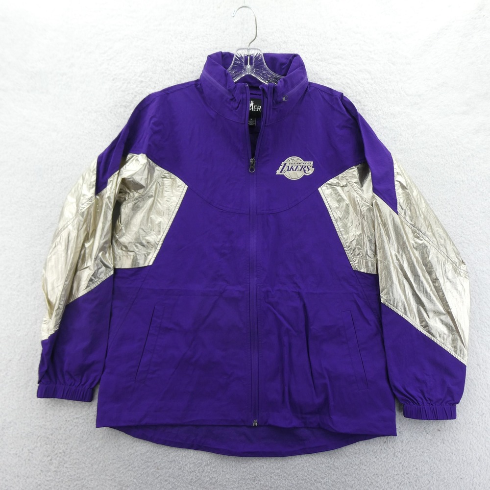 GIII Jacket Women Medium Los Angeles Lakers Purple Gold Metallic Windbreaker Y2k